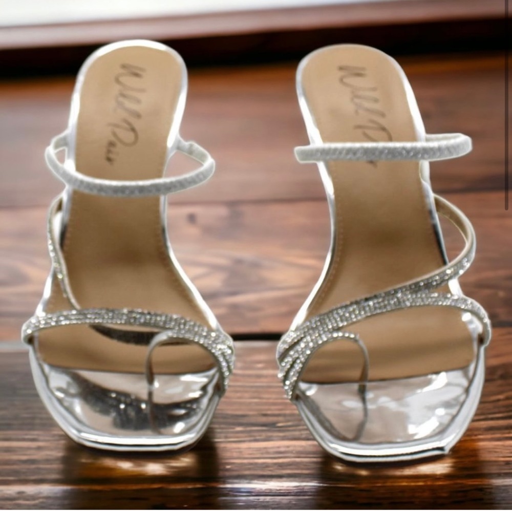 Womens Embellished Silver Sandals 8.5
